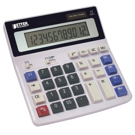 Ex Large Desktop Calculator, 12-Digit LCD Display, Light Gray, Dual Power W/Included AA Battery